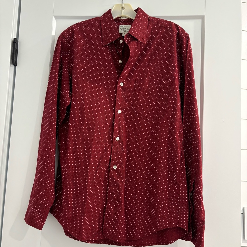 JCrew Men’s Red White Polka For Long Sleeved Shirt, Size Small